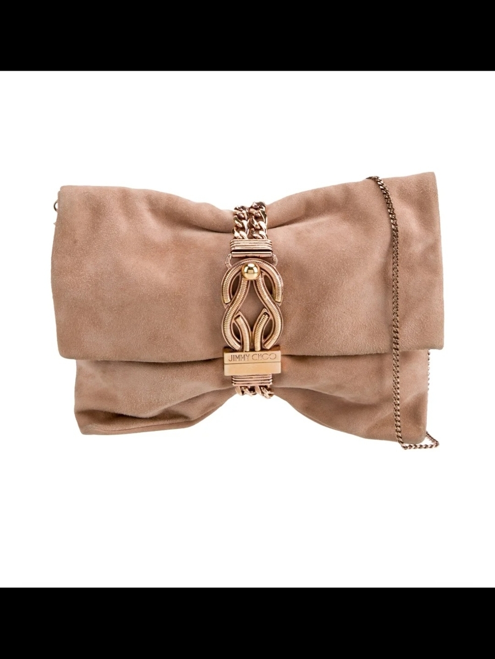 Jimmy Choo Blush Suede Bow Clutch with Gold Chain